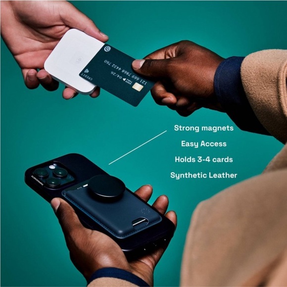 POPSOCKETS NWT faux leather pop wallet+ w/ pop grip & stand -mag safe -silver - Picture 5 of 9